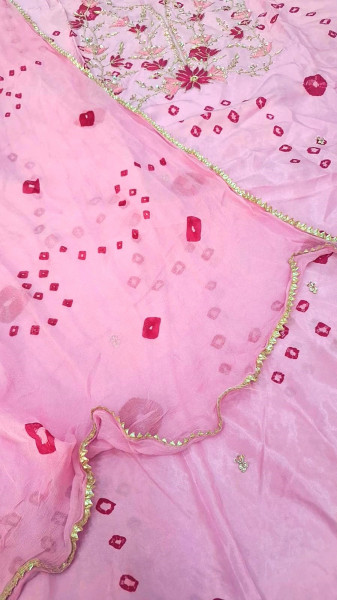 ROSE PINK HANDWORK SUIT PANT AND DUPATTA SET