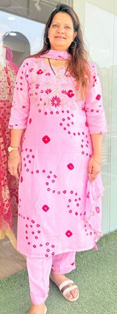 Image of ROSE PINK HANDWORK SUIT PANT AND DUPATTA SET