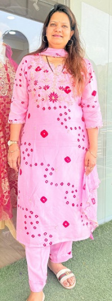 ROSE PINK HANDWORK SUIT PANT AND DUPATTA SET