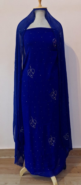 BLUE DOLA SILK HANDWORK UNSTITCHED SUIT PANT AND DUPATTA SET