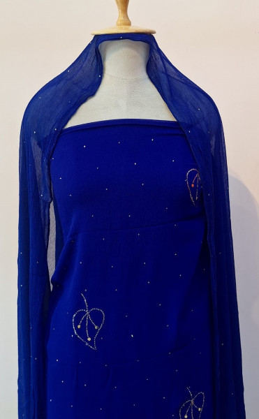 BLUE DOLA SILK HANDWORK UNSTITCHED SUIT PANT AND DUPATTA SET