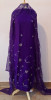 PURPLE DOLA SILK HANDWORK UNSTITCHED SUIT PANT AND DUPATTA SET