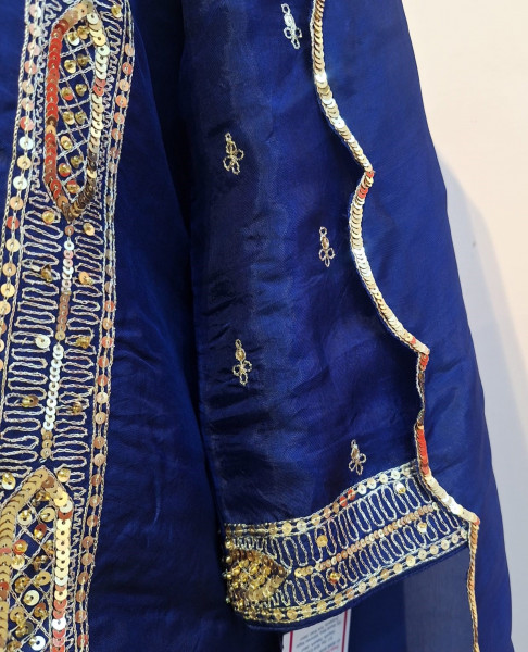 ROYAL BLUE SUMMER SILK HANDWORK SHORT KURTI PALAZZO AND DUPATTA SET