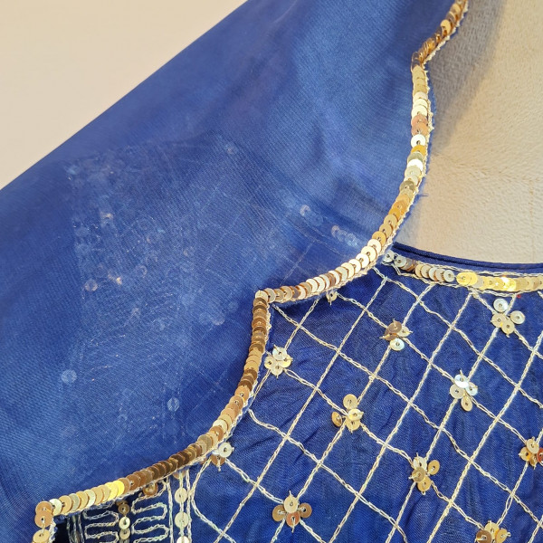 ROYAL BLUE SUMMER SILK HANDWORK SHORT KURTI PALAZZO AND DUPATTA SET