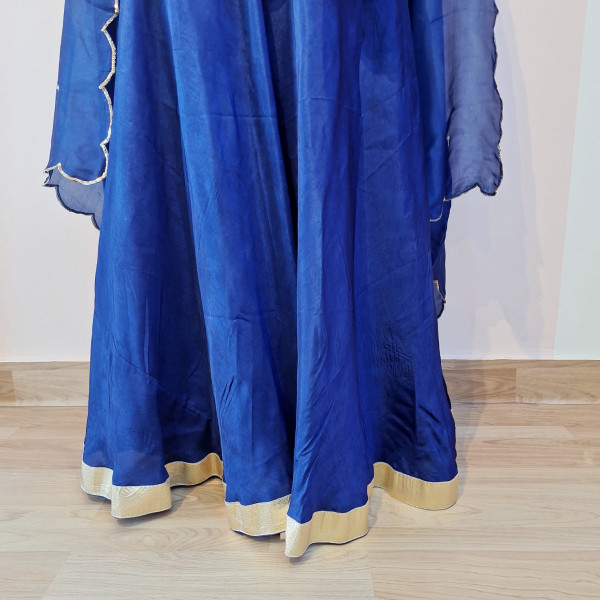 ROYAL BLUE SUMMER SILK HANDWORK SHORT KURTI PALAZZO AND DUPATTA SET