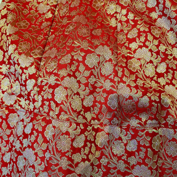 RED SUMMER SILK HANDWORK TOP SKIRT AND DUPATTA KIDS SET