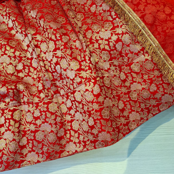 RED SUMMER SILK HANDWORK TOP SKIRT AND DUPATTA KIDS SET