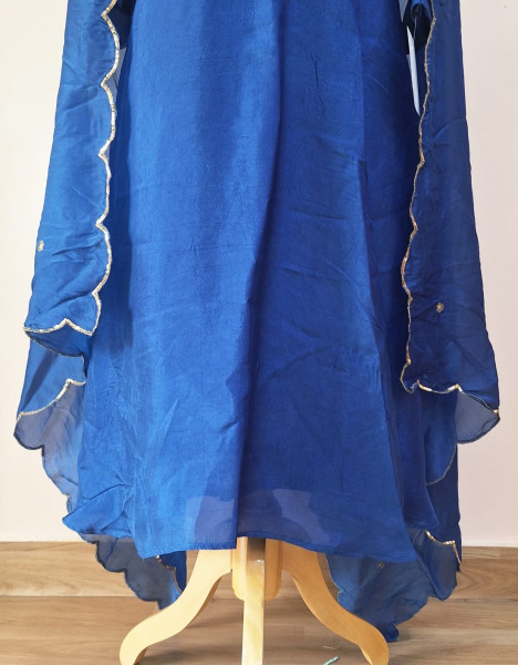BLUE SUMMER SILK HANDWORK A LINE SUIT PANT AND DUPATTA SET