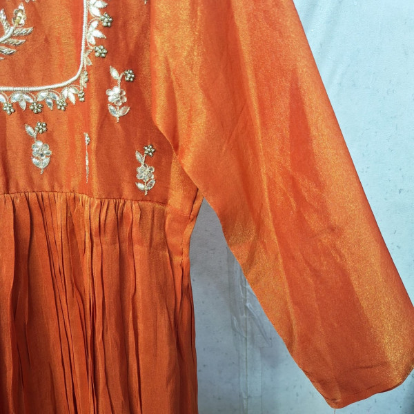ORANGE TISSUE HANDWORK ONE PIECE AND DUPATTA SET