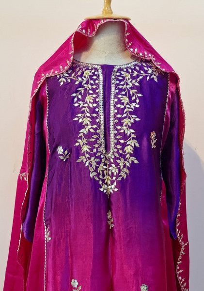 RANI PURPLE GAJJI HANDWORK SUIT PANT AND DUPATTA SET