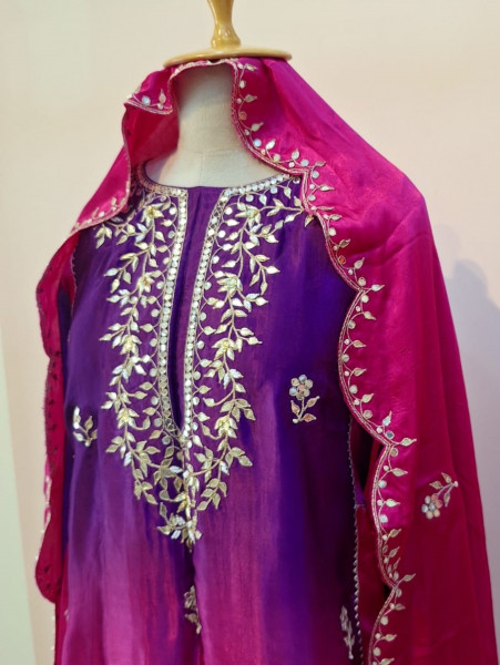 RANI PURPLE GAJJI HANDWORK SUIT PANT AND DUPATTA SET