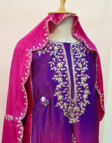 RANI PURPLE GAJJI HANDWORK SUIT PANT AND DUPATTA SET