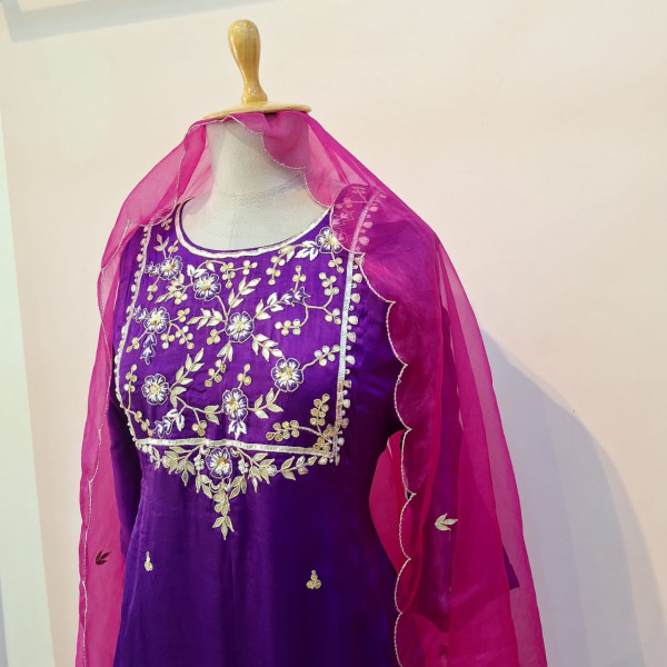 PURPLE GAJJI HANDWORK SUIT PANT AND DUPATTA SET