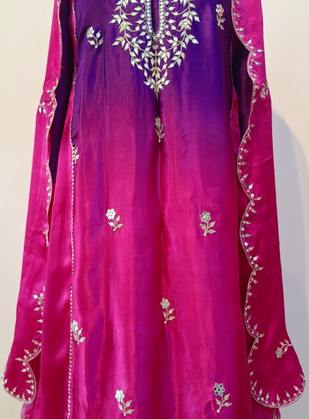 RANI PURPLE GAJJI HANDWORK SUIT PANT AND DUPATTA SET