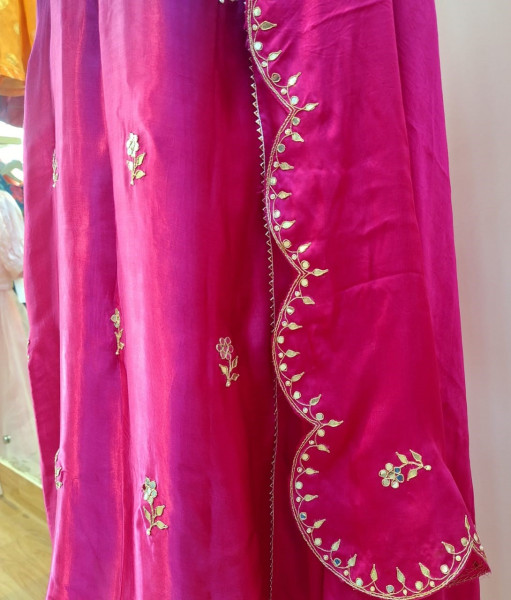 RANI PURPLE GAJJI HANDWORK SUIT PANT AND DUPATTA SET