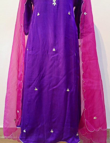 PURPLE GAJJI HANDWORK SUIT PANT AND DUPATTA SET