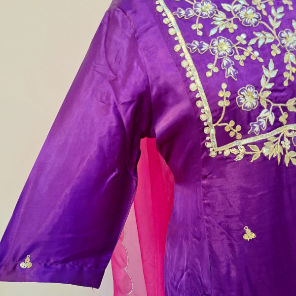 PURPLE GAJJI HANDWORK SUIT PANT AND DUPATTA SET