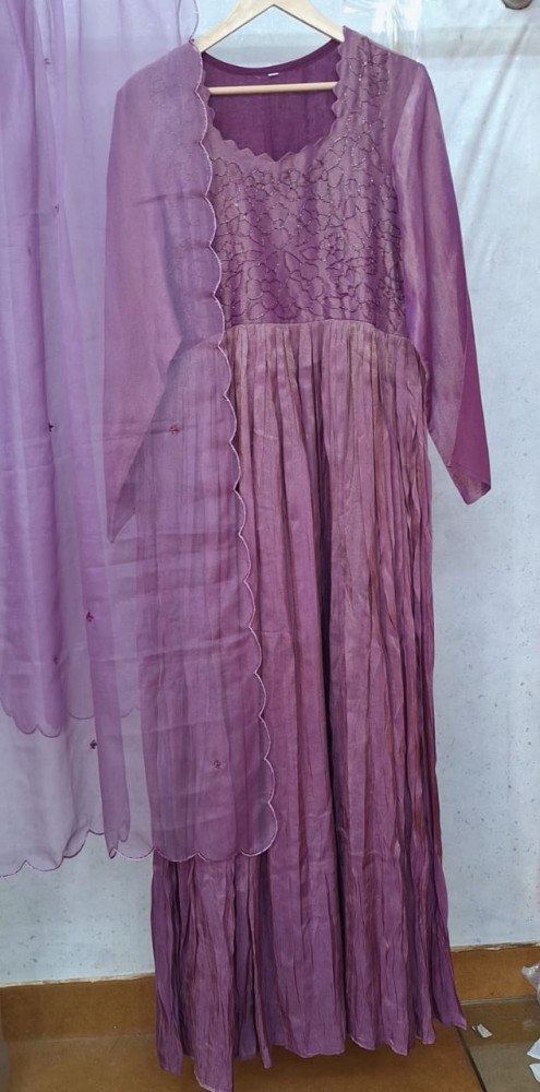 Image of PURPLE WINE TISSUE HANDWORK ONE PIECE AND DUPATTA SET
