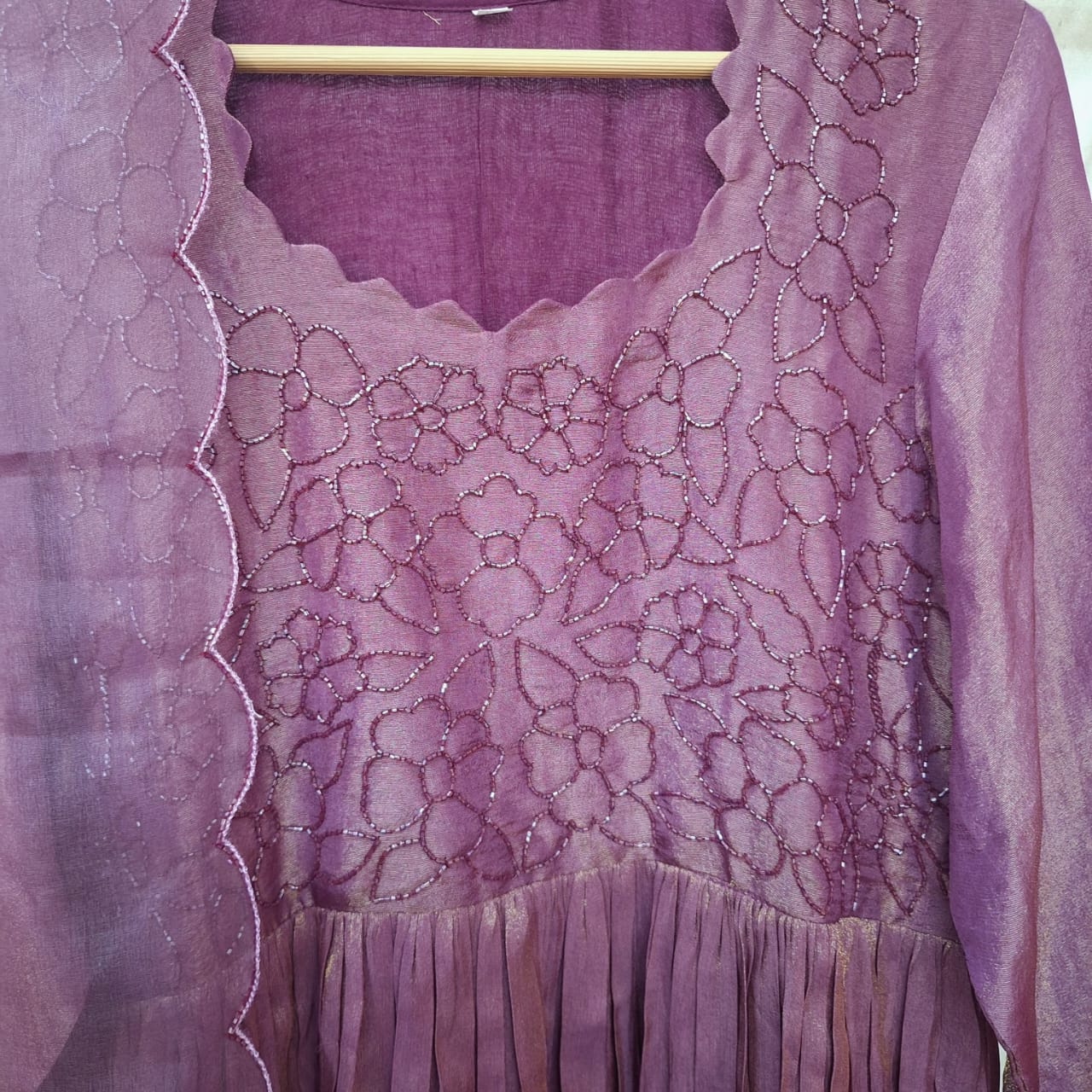 PURPLE WINE TISSUE HANDWORK ONE PIECE AND DUPATTA SET
