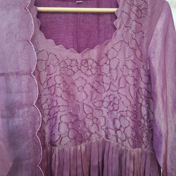PURPLE WINE TISSUE HANDWORK ONE PIECE AND DUPATTA SET
