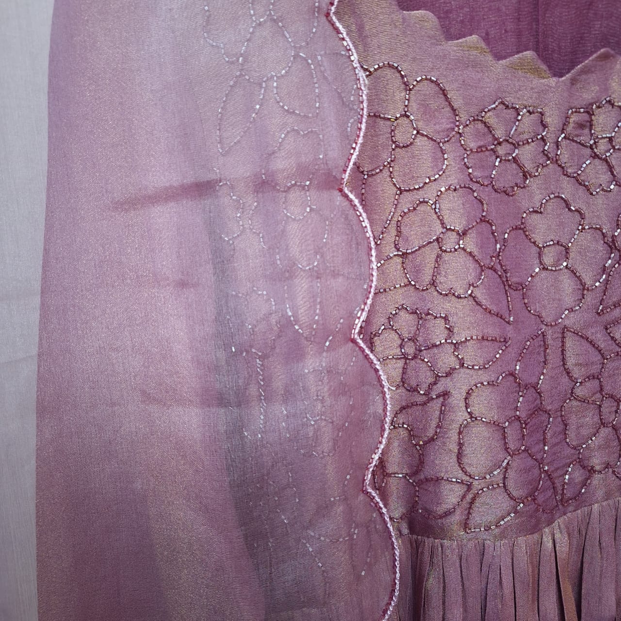 PURPLE WINE TISSUE HANDWORK ONE PIECE AND DUPATTA SET