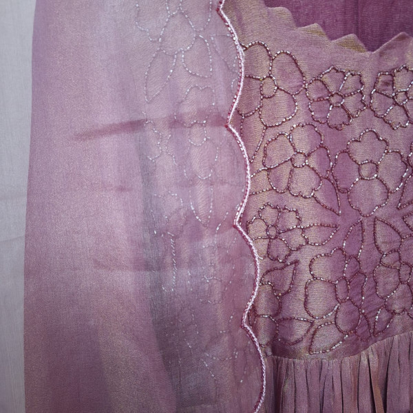 PURPLE WINE TISSUE HANDWORK ONE PIECE AND DUPATTA SET