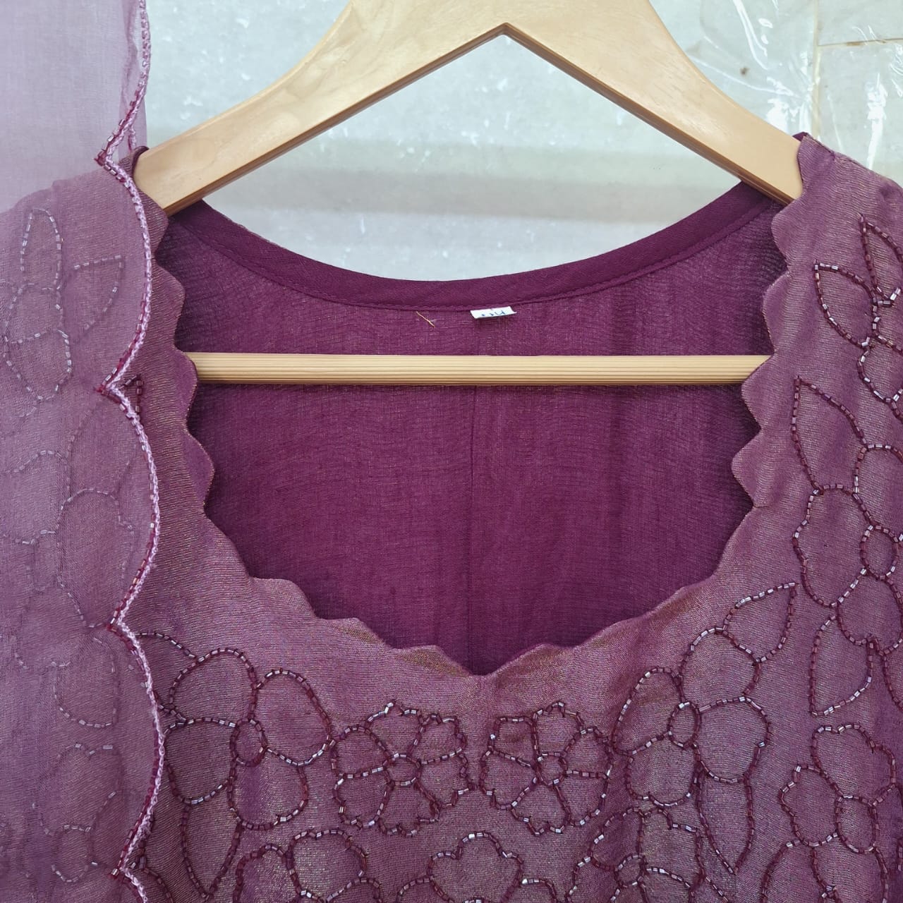 PURPLE WINE TISSUE HANDWORK ONE PIECE AND DUPATTA SET