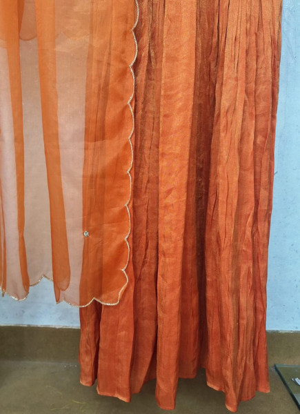 ORANGE TISSUE HANDWORK ONE PIECE AND DUPATTA SET