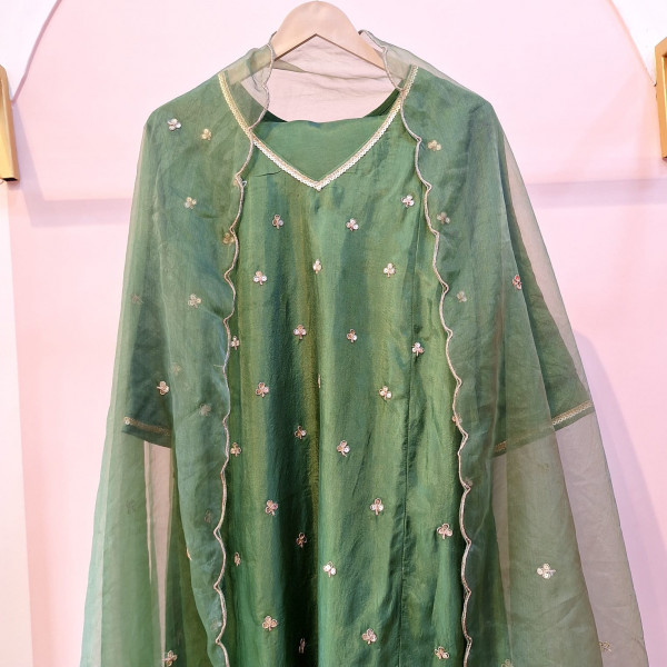 GREEN HANDWORK SUIT PANT AND DUPATTA SET