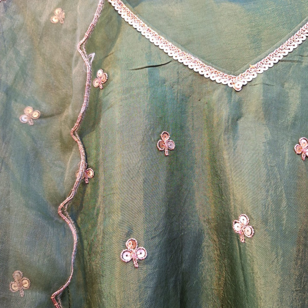 GREEN HANDWORK SUIT PANT AND DUPATTA SET