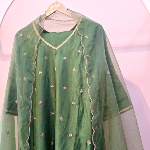 GREEN HANDWORK SUIT PANT AND DUPATTA SET