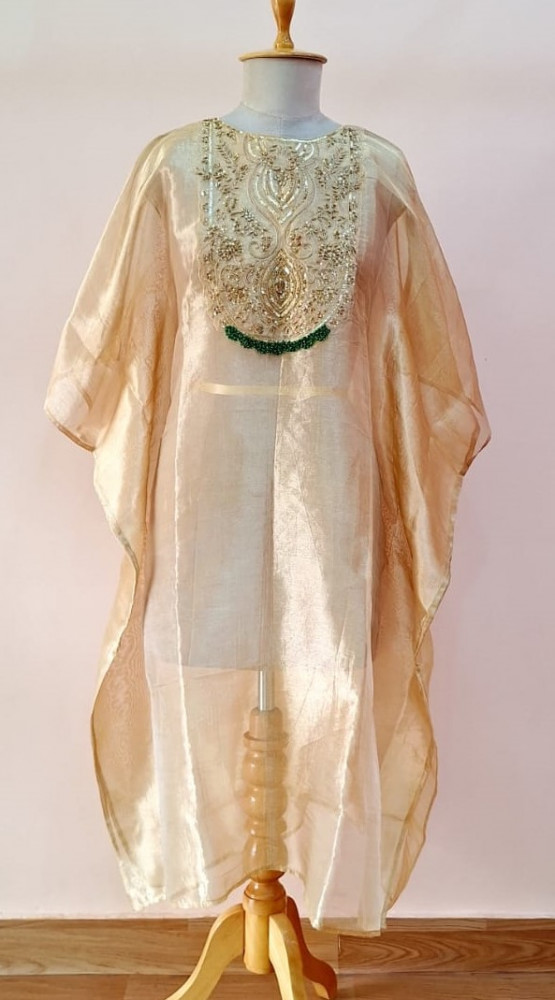 Image of GOLDEN TISSUE HANDWORK KAFTAN SET