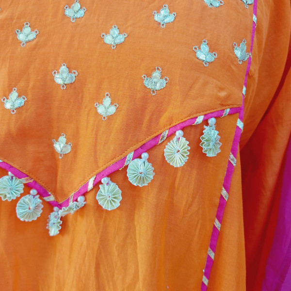 RANI ORANGE HANDWORK SUIT PANT AND DUPATTA SET