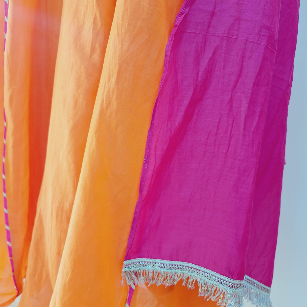 RANI ORANGE HANDWORK SUIT PANT AND DUPATTA SET