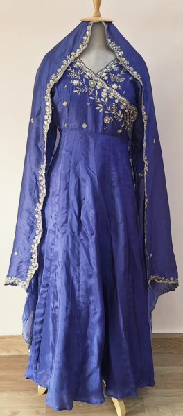 BLUEISH PURPLE SUMMER SILK HANDWORK ANGRAKHA PANT AND DUPATTA SET