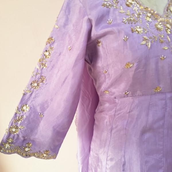 LAVENDER SUMMER SILK HANDWORK ANGRAKHA PANT AND DUPATTA SET