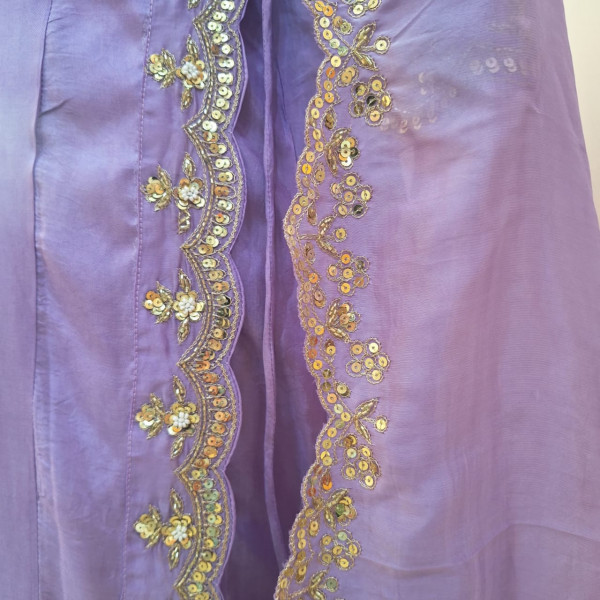 LAVENDER SUMMER SILK HANDWORK ANGRAKHA PANT AND DUPATTA SET