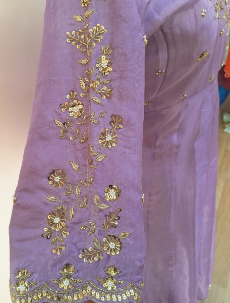 LAVENDER SUMMER SILK HANDWORK ANGRAKHA PANT AND DUPATTA SET