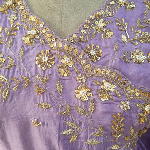 LAVENDER SUMMER SILK HANDWORK ANGRAKHA PANT AND DUPATTA SET