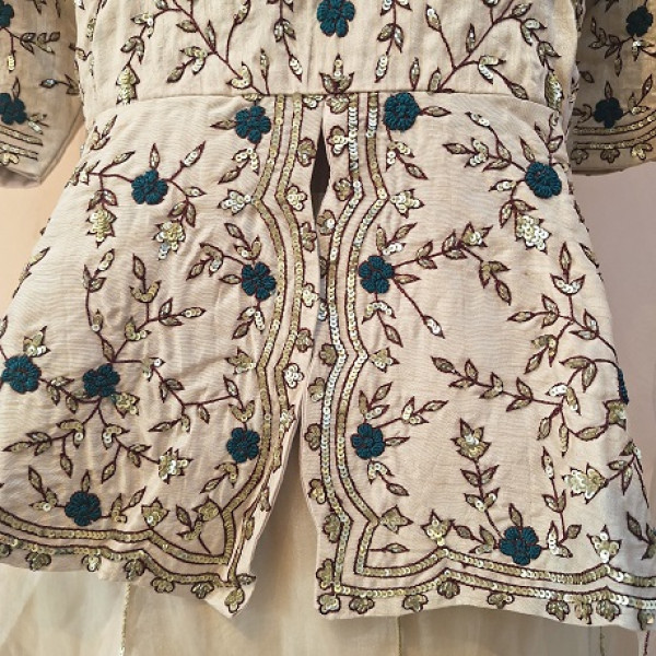 OFF WHITE HANDWORK PEPLUM SKIRT AND DUPATTA SET