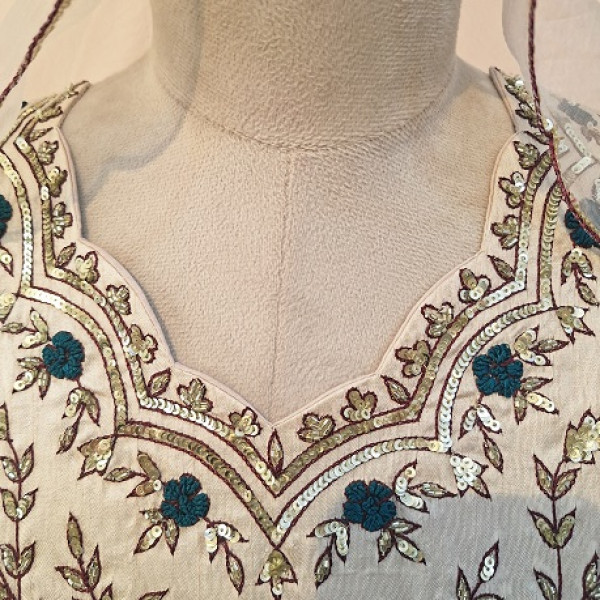 OFF WHITE HANDWORK PEPLUM SKIRT AND DUPATTA SET