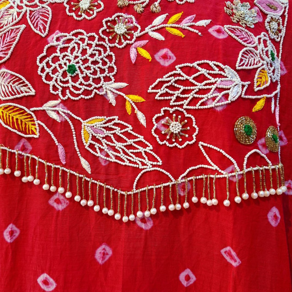 LIGHT RED HANDWORK KURTI PANT AND DUPATTA SET