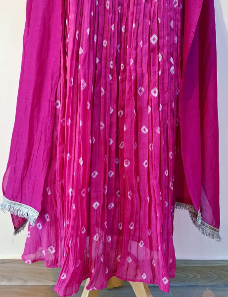 RANI PINK HANDWORK KURTI PANT AND DUPATTA SET