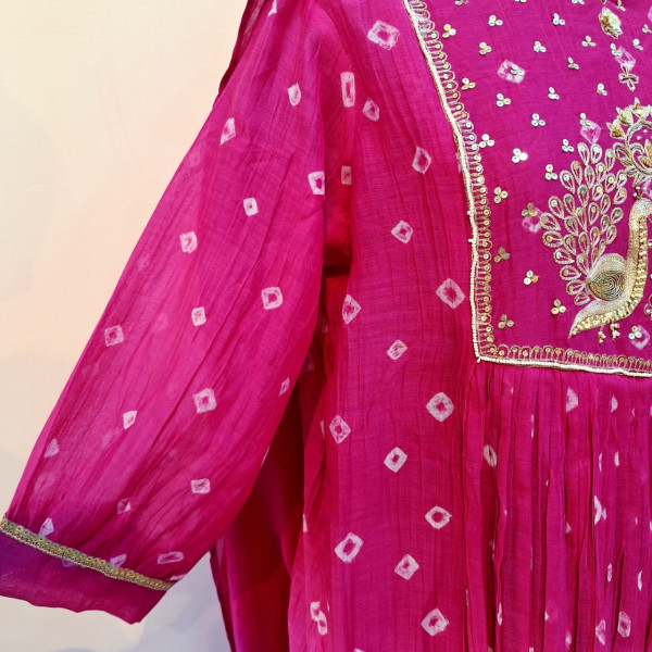 RANI PINK HANDWORK KURTI PANT AND DUPATTA SET