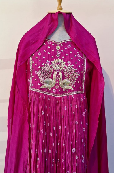 RANI PINK HANDWORK KURTI PANT AND DUPATTA SET