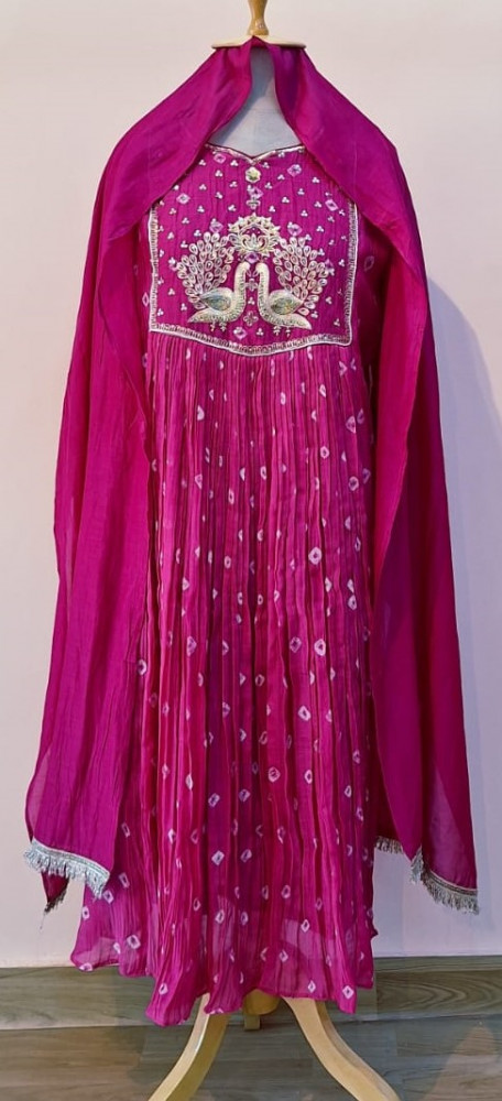 Image of RANI PINK HANDWORK KURTI PANT AND DUPATTA SET