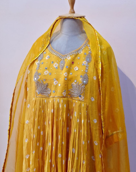 LIGHT YELLOW HANDWORK KURTI PANT AND DUPATTA SET