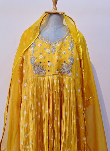 LIGHT YELLOW HANDWORK KURTI PANT AND DUPATTA SET