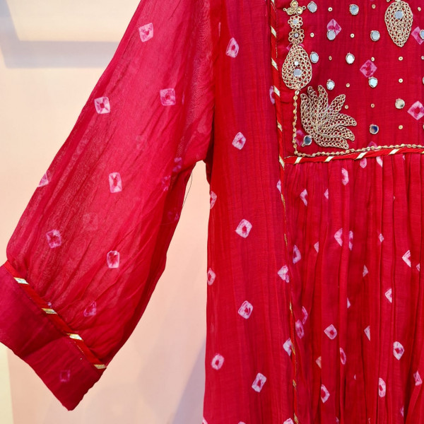 LIGHT RED HANDWORK KURTI PANT AND DUPATTA SET