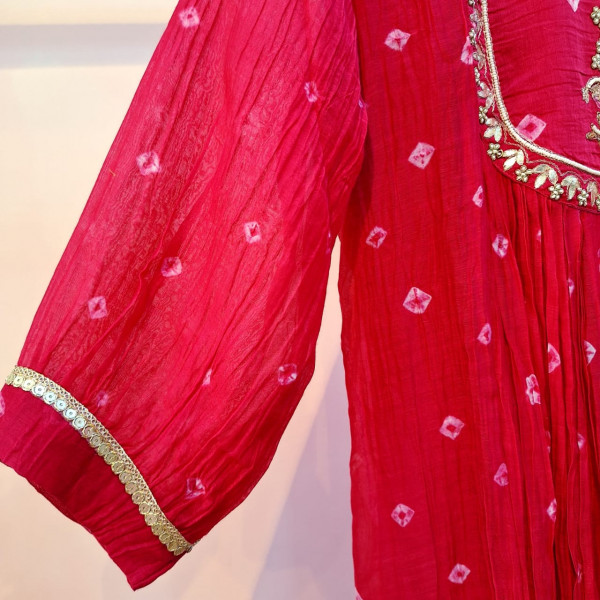 CARROT RED HANDWORK KURTI PANT AND DUPATTA SET